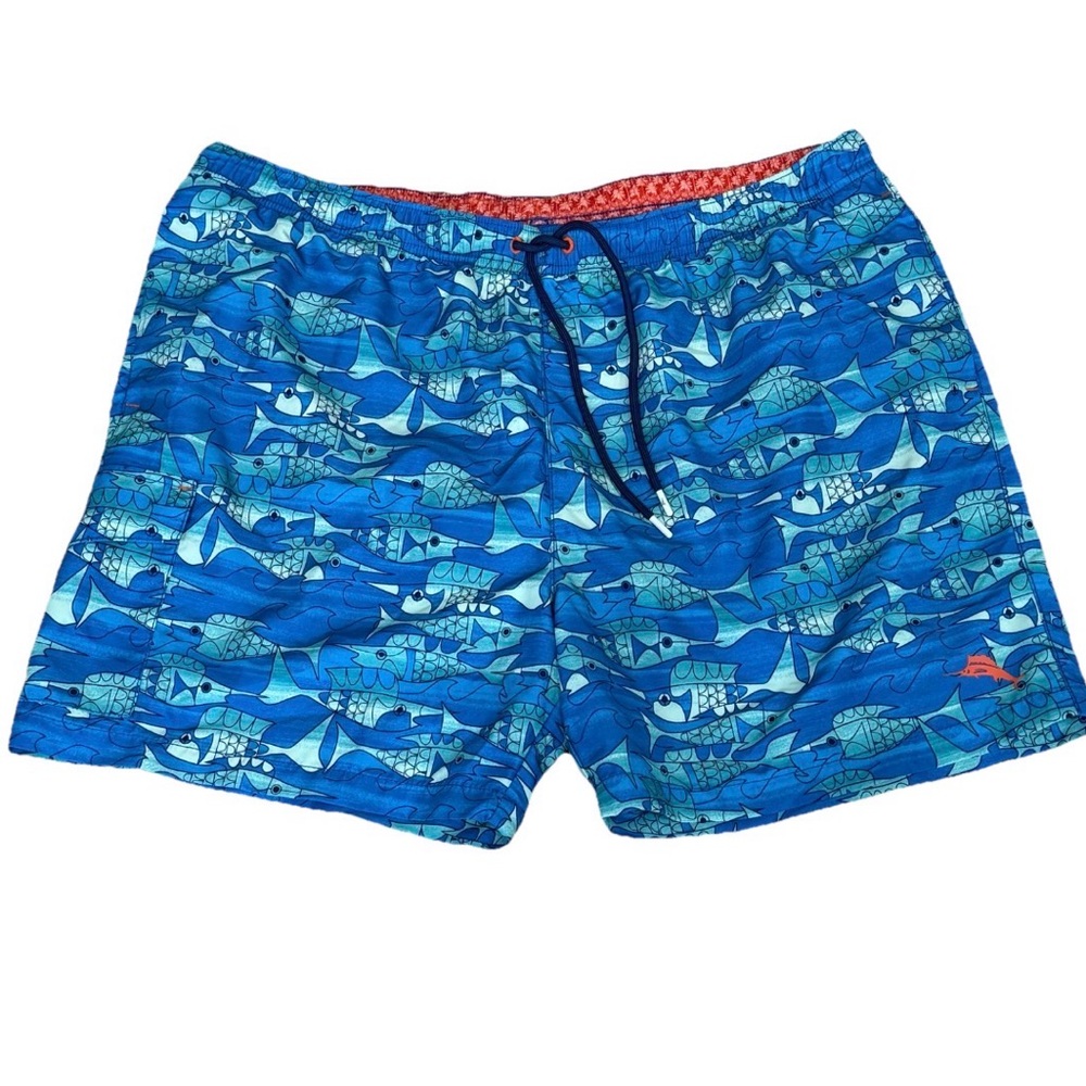 Tommy Bahama Mens XXL/TTG Naples Blue Fish Bay 5.5” Swim Trunks Turkish Sea UPF